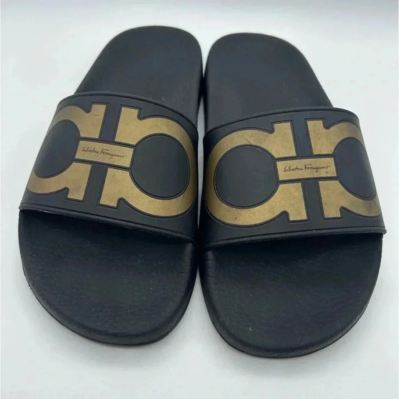 Salvatore Ferragamo Women's $340 Groove Gancini Pool Slide Sandals Black US 7 M - Picture 2 of 11